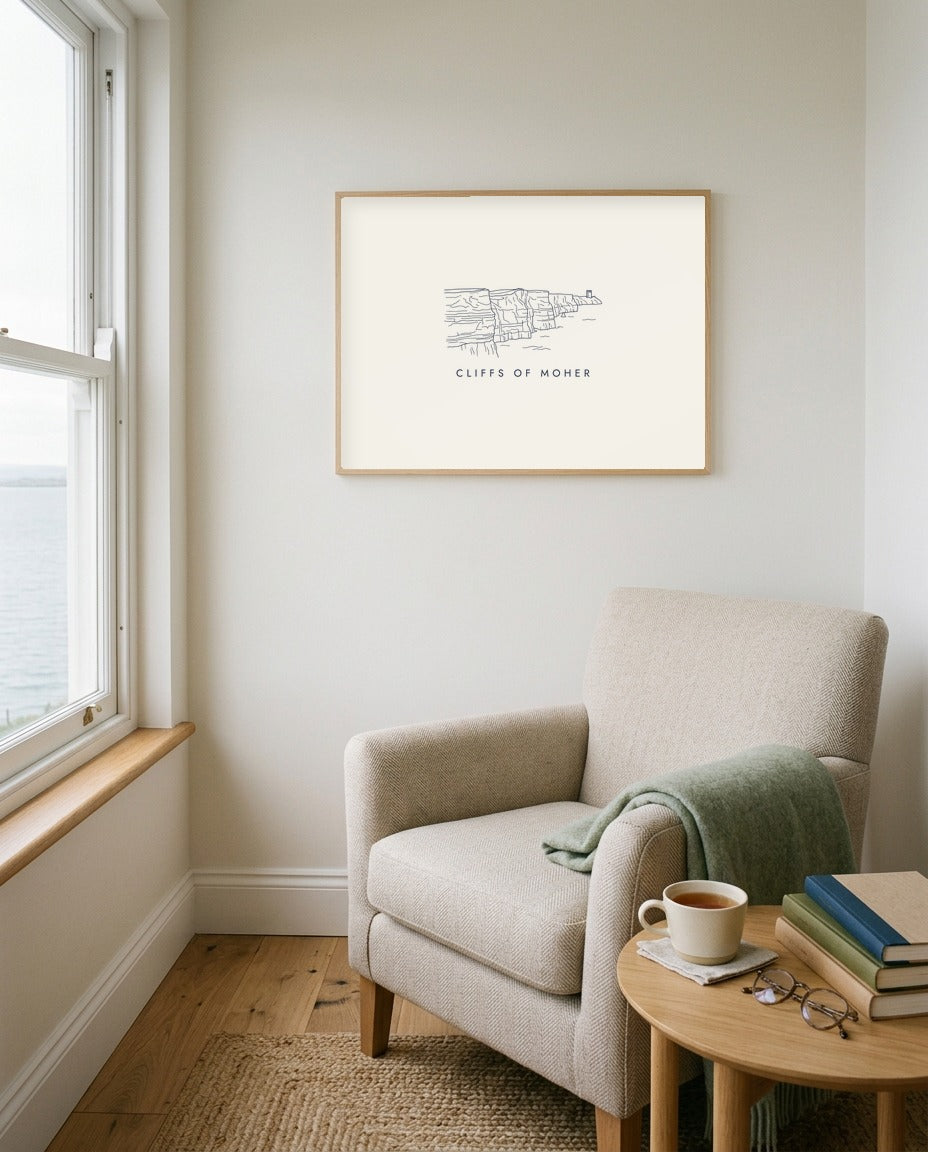 Cliffs of Moher Framed Print, on the wall