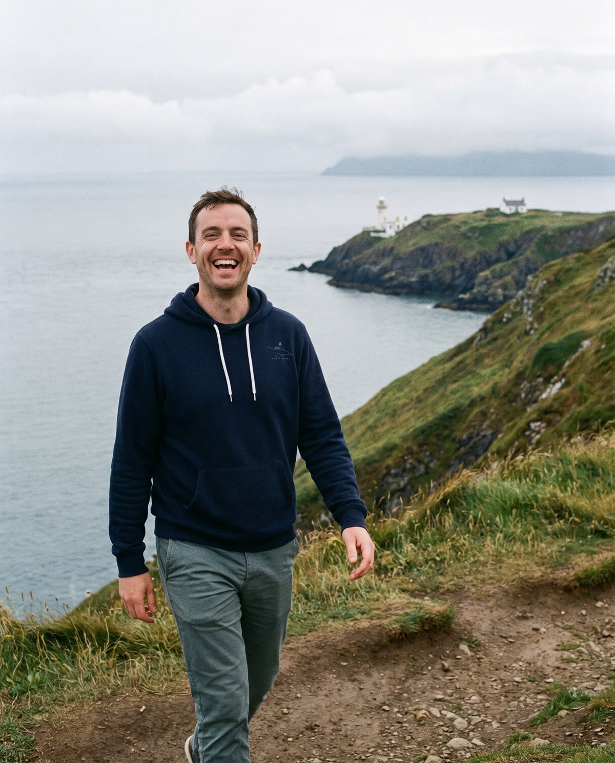 Howth Head Hoodie, worn on the coast