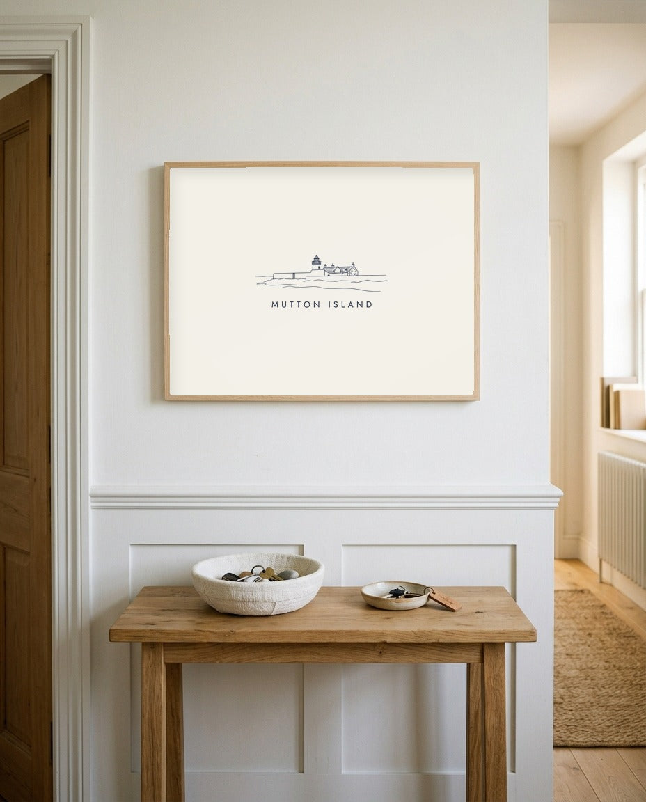 Mutton Island Framed Print, on the wall