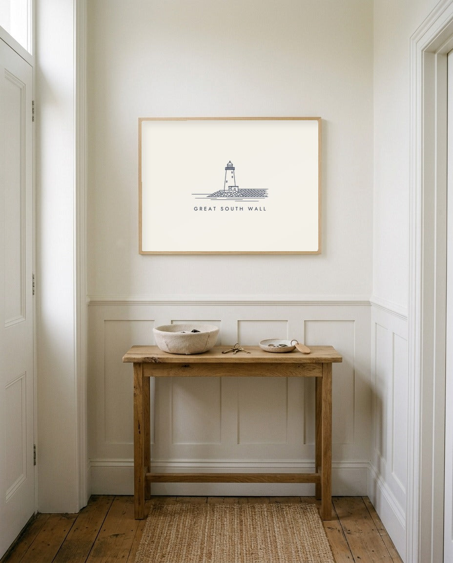 Great South Wall Framed Print, on the wall