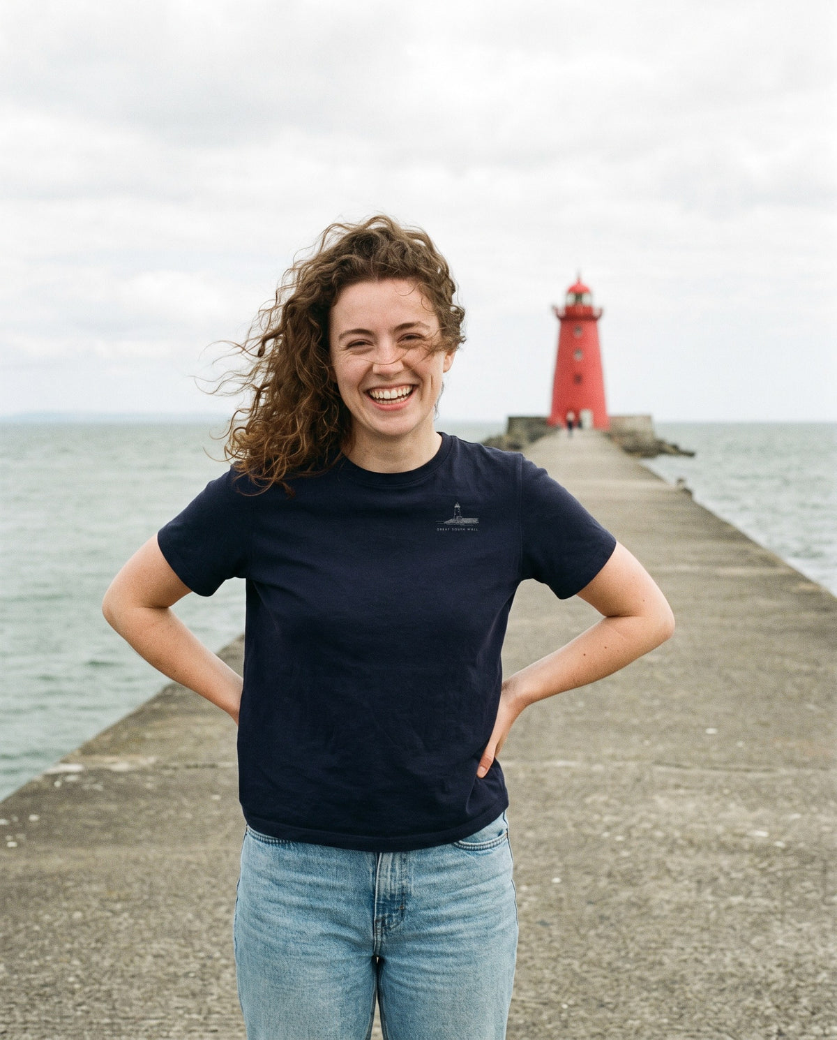 Great South Wall Tee, worn on the coast