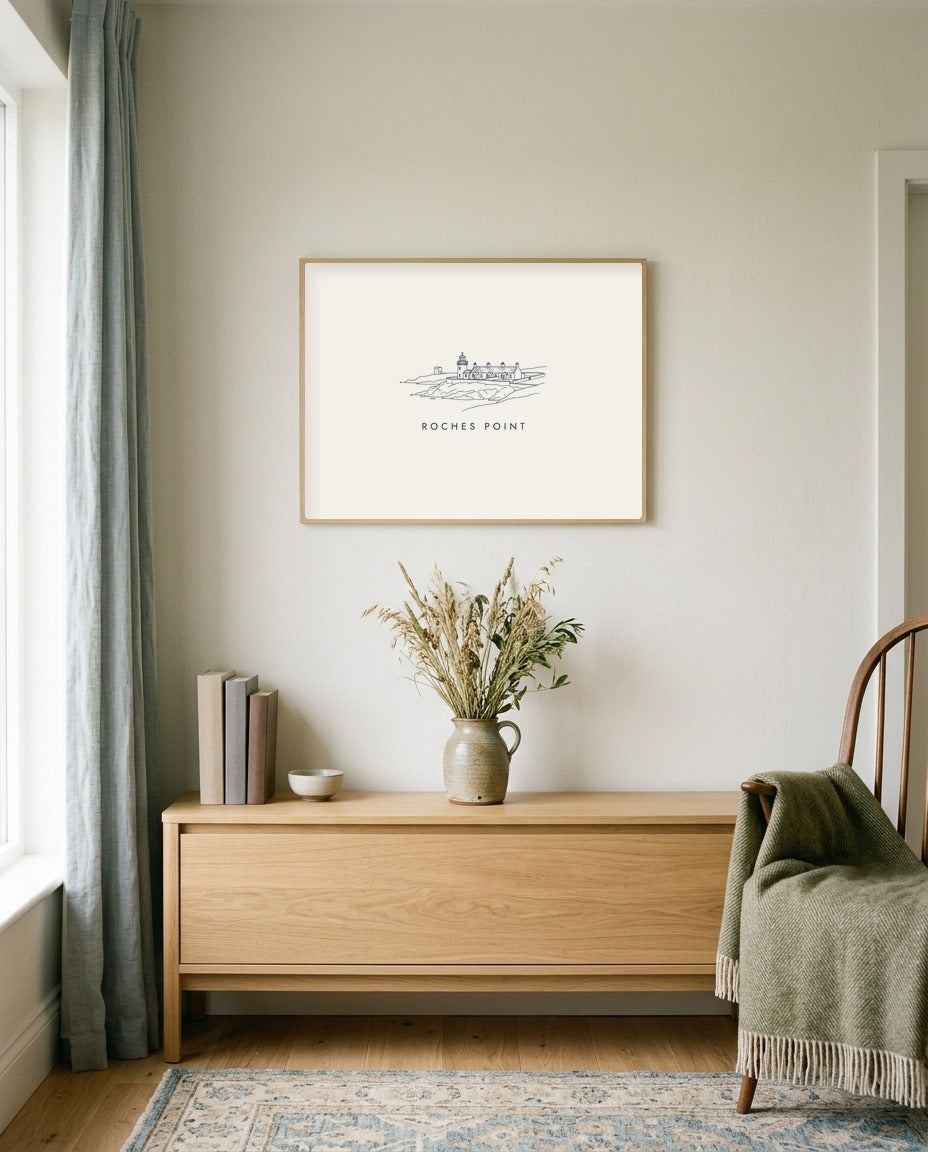 Roches Point Framed Print, on the wall