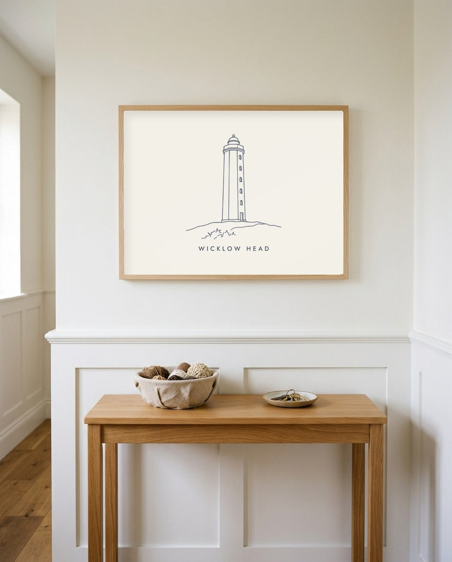 Wicklow Head Framed Print, on the wall